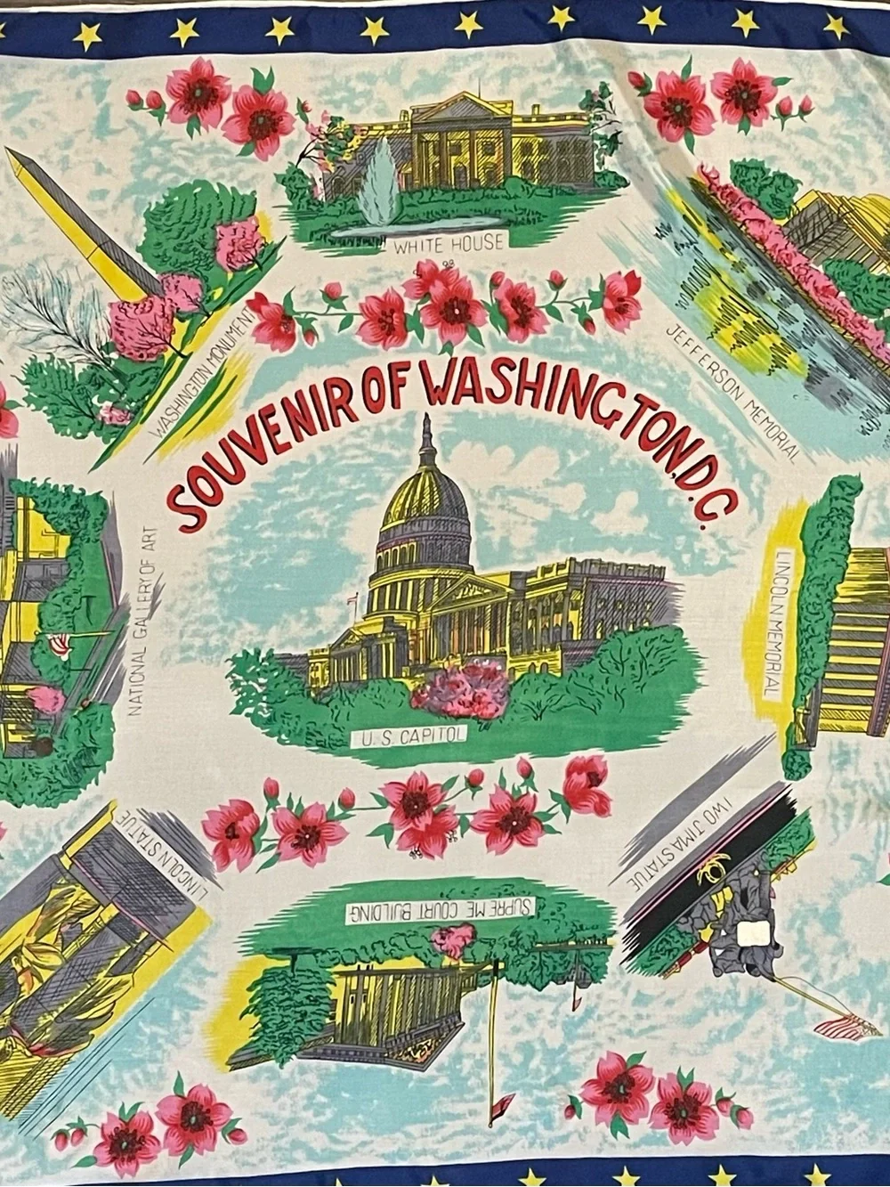 Rare Vintage 50s 60s Washington DC Souvenir Scarf 28 In Excellent Condition